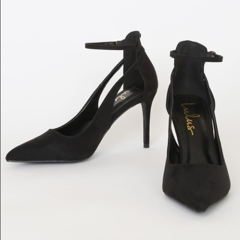 NIB Lulu’s Black Faux Suede Pointed-toe Ankle Strap Stiletto Heels in Size 10 - Picture 10 of 13